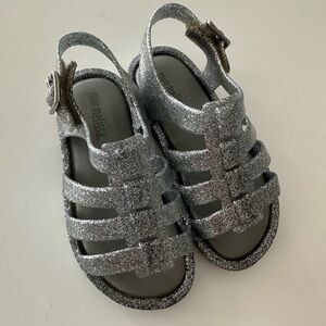 Mini Melissa Silver Glitter Sandals